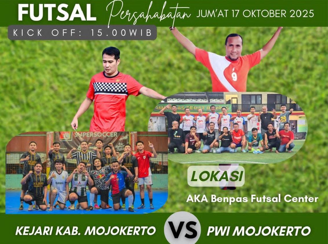 Jelang Akhir Pekan, PWI Mojokerto dan Kejari Mojokerto Adu Skill di Lapangan Futsal