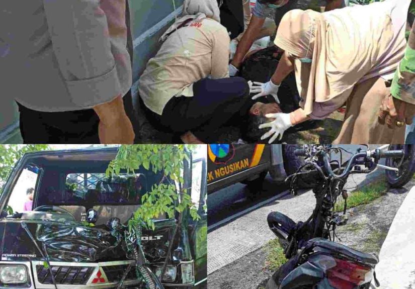 Nyalip Potong Marka, Pemotor Honda Beat Terlibat Tabrakan Adu Banteng dengan Pikap di Jombang