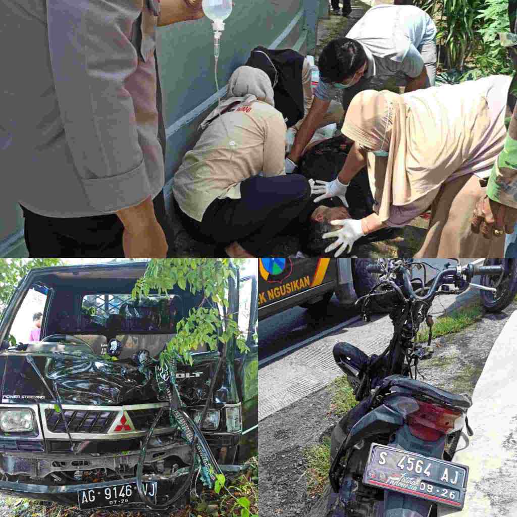 Nyalip Potong Marka, Pemotor Honda Beat Terlibat Tabrakan Adu Banteng dengan Pikap di Jombang