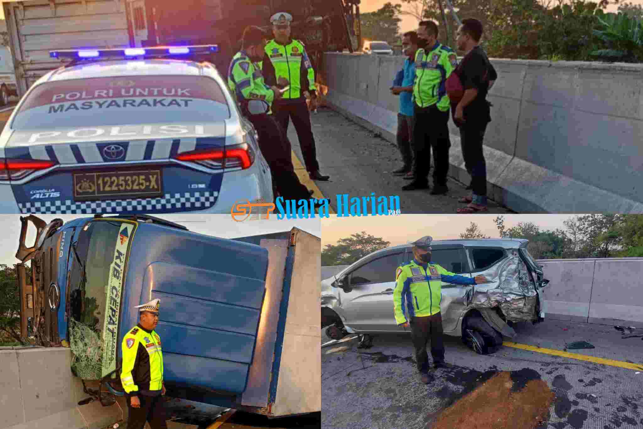 Xpander Pecah Ban di Tol SuMo, Truk Boks Tabrak dari Belakang hingga Hantam Guardrail